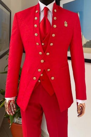Red Three Pieces Men Suit for Prom with Shawl Lapel