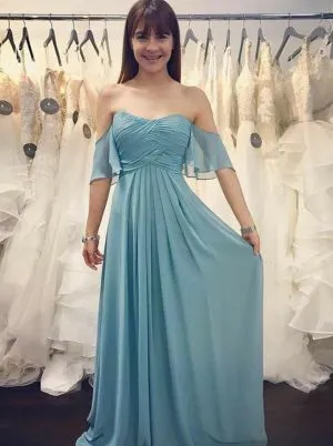 A-line Sweetheart Neck Sleeveless 100D Chiffon Bridesmaid Gown With Sweep / Brush Train