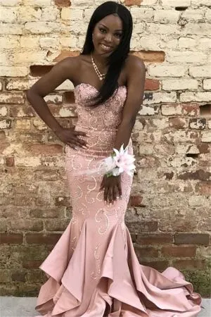 Mermaid Strapless Sleeveless Sweep / Brush Train Evening Dress With Appliques