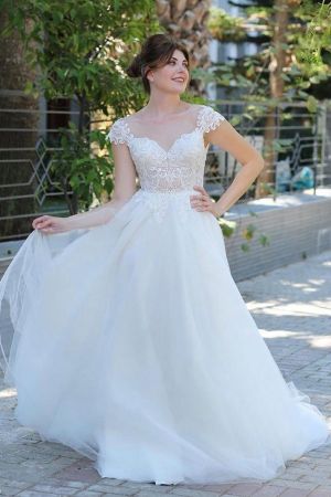 Column Jewel Neck Sleeveless Floor-length Tulle Bridal Attire With Ruffles