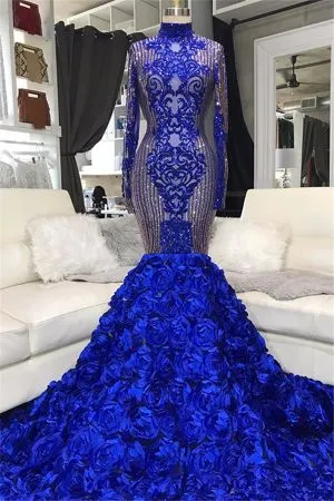 Mermaid High Neck Sweep / Brush Train Formal Dress With Sequins