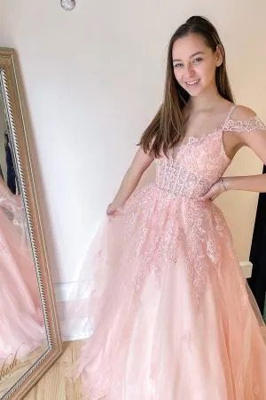 A-line Spaghetti Straps Off-the-shoulder Sweetheart Neck Sleeveless Floor-length Tulle Formal Wear With Crystal