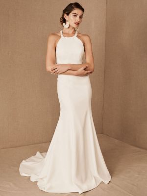 Mermaid Halter-neck Sleeveless 100D Chiffon Bridal Gown