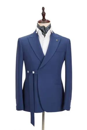 Business Dark Blue Peaked Lapel Slim Fit Men's Suit
