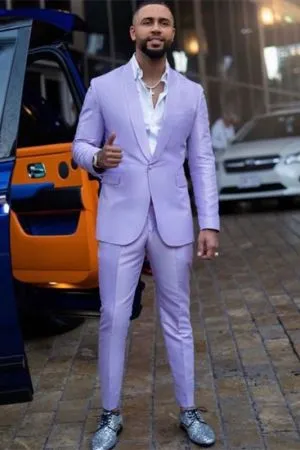Purple Close Fitting Two Pieces Men Prom Suit with  Design