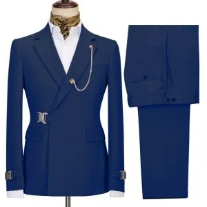 Dark Navy Notched Lapel Business Men Suit