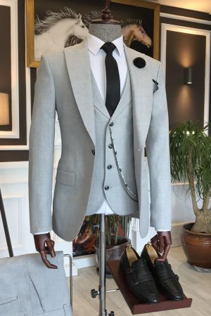 Light Gray Double Breasted Waistcoat Business Suit