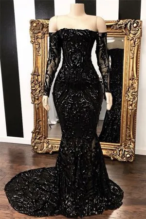 Mermaid Off-the-shoulder Long Sleeves Floor-length Evening Dress