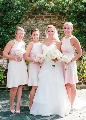 Column Jewel Neck Sleeveless Knee-length Bridesmaid Outfit