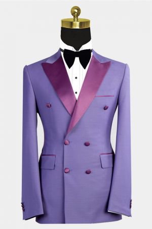Purple Double Breasted Bespoke Men Suit with Peaked Lapel