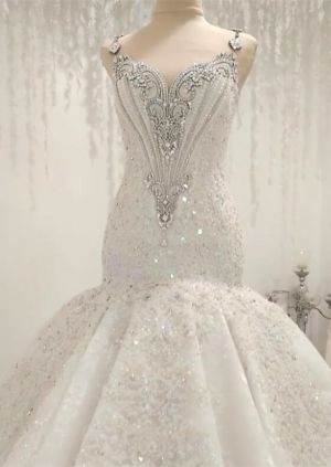 Sparkle Diamond Fit and Flare Wedding Dress with Cap Sleeves