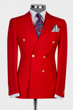 Red Slim Fit Two Pieces Business Men Suit with Peaked Lapel