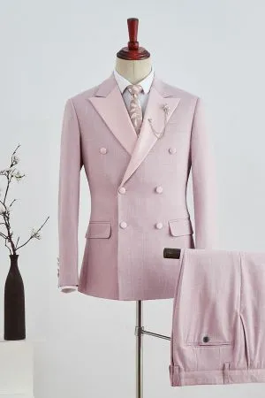 Pink Plaid Peaked Lapel Double Breasted Prom Suit