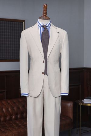 Light Khaki Notched Lapel Custom Suit For Business