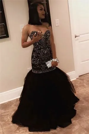 Mermaid Sweetheart Neck Sleeveless Sweep / Brush Train Tulle Evening Dress With Beading