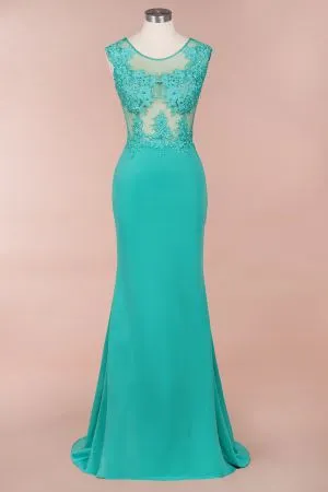 Mermaid Jewel Neck Sleeveless Sweep / Brush Train Healthy cloth Wedding Guest Dress With Lace