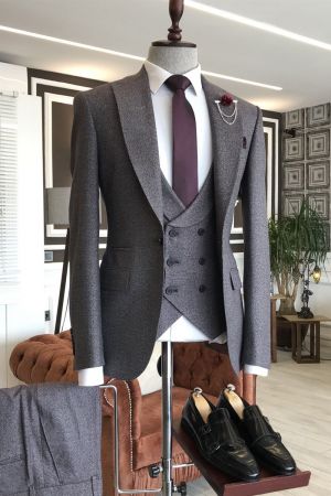 Black Peaked Lapel Business Suit