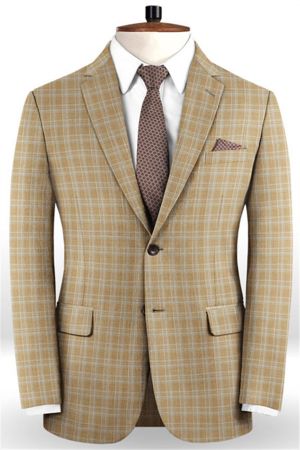 Khaki Checker Two Pieces Slim Fit Men's Suit