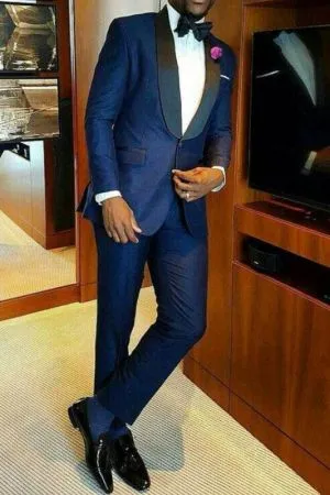 Navy Blue Bespoke Shawl Lapel Wedding Suit
