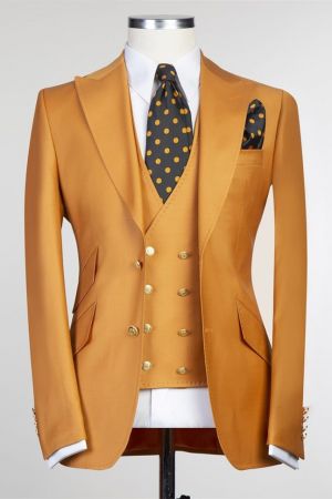Yellow Peaked Lapel Best Fitted Business Men Suit