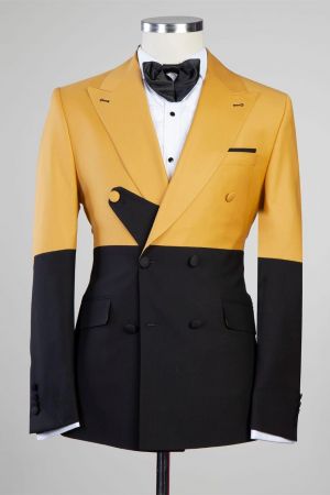 Yellow And Black Two Pieces Close Fitting Prom Men Suit