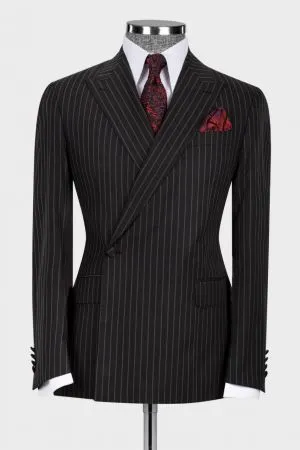 Black Striped One Button Peaked Lapel Two Pieces Men Suit