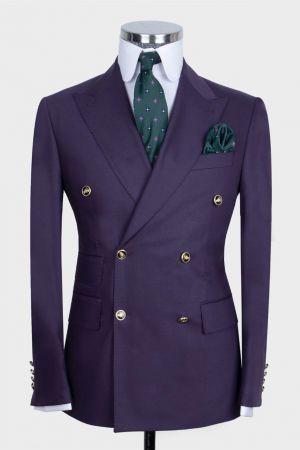 Purple Two Pieces Men Suit with Peaked Lapel