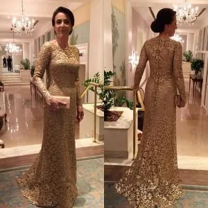 Lace Mermaid Long Sleeve Jewel Floor-length Mother Of Bride Dress