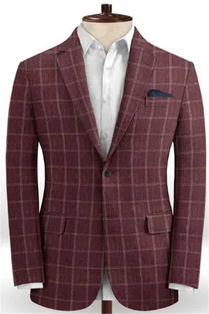 Steel Grey Plaid Linen Men Suit