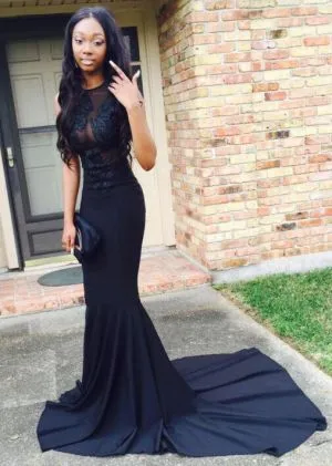 Mermaid Jewel Neck Sleeveless Sweep / Brush Train Formal Dress With Appliques