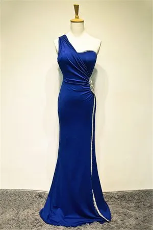 Mermaid One Shoulder Sleeveless Sweep / Brush Train 100D Chiffon Evening Gown With Crystal