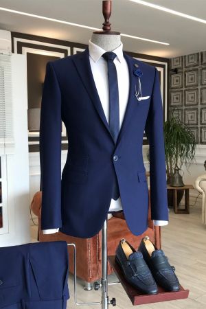 Navy Blue Suit with Peaked Lapel