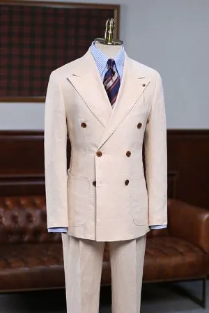 Light Khaki Peaked Lapel Double Breasted Business Suit