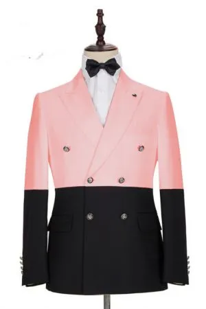 Pink Double Breasted Slim Fit Men's Suit for Prom