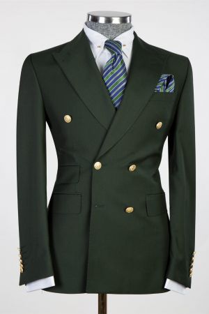 Dark Green Double Breasted Men Suit with Peaked Lapel