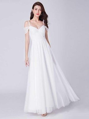 Spaghetti Straps Lace A-line Wedding Dress with Floor Length
