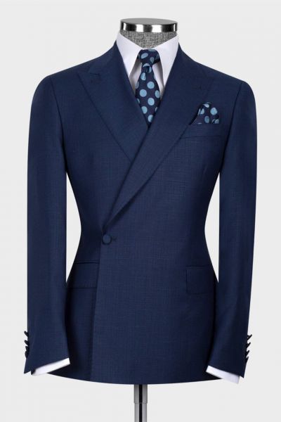 Dark Navy Peaked Lapel Bespoke Men Suit