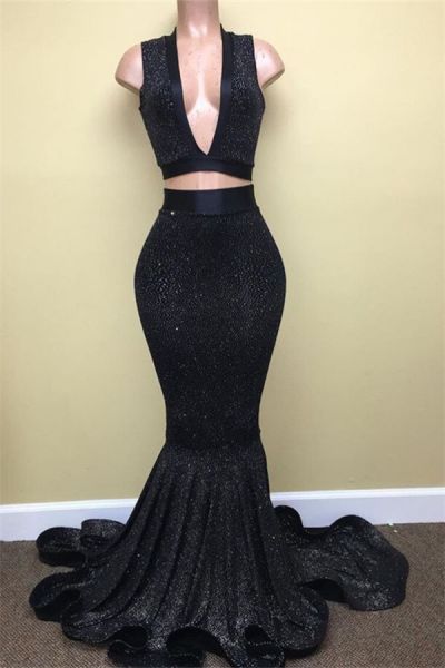 Mermaid Plunging Neckline Sleeveless Sweep / Brush Train Evening Dress With Sequins
