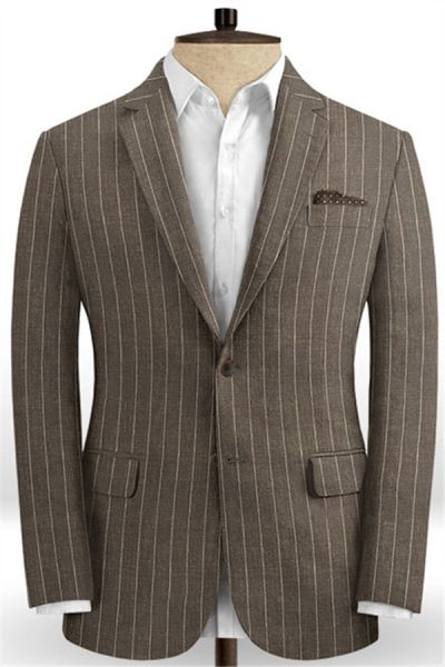 Brown Striped Linen Men Suits