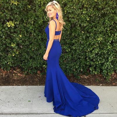 Mermaid Sleeveless Sweep / Brush Train Evening Gown With Beading