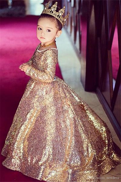 A-line Jewel Neck Long Sleeves Sweep / Brush Train Flower Girl Dress With Sequins