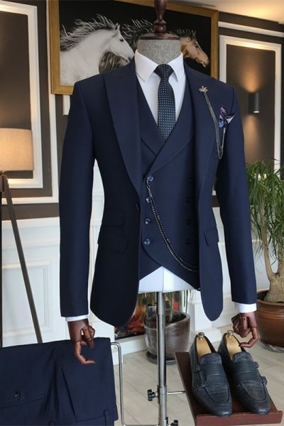 Dark Navy Close Fitting Men's Suit for Business