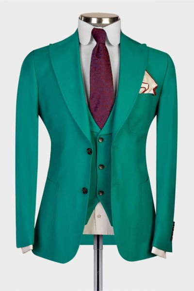 Green Peaked Lapel Prom Men Suit
