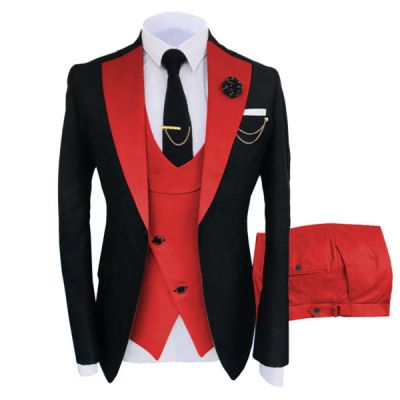 Black Three Pieces Peaked Lapel Men's Suit