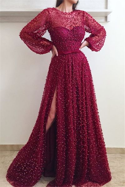 A-line Jewel Neck Floor-length Evening Gown With Beading
