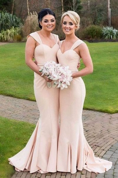 Mermaid Straps Sleeveless Floor-length Bridesmaid Gown With Sweep / Brush Train