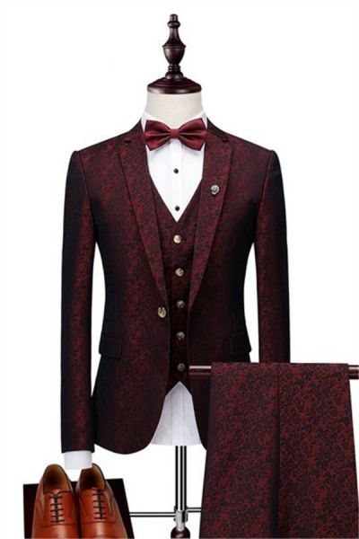 Wine Ruby Jacquard Prom Suit