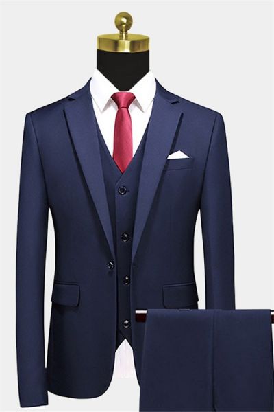 Navy Blue Single Breasted Prom Suit with Shiny Notched Lapel