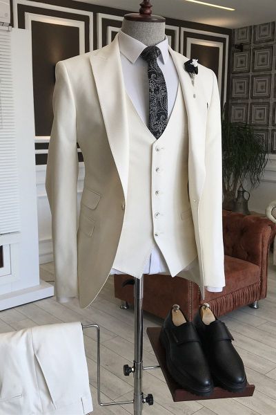 All White Peaked Lapel Business Suit