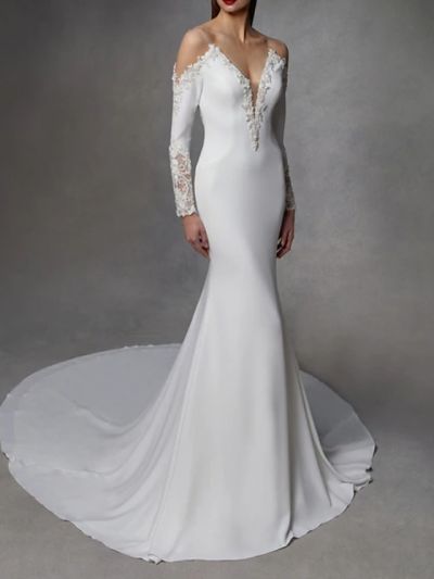 Mermaid V-neck Long Sleeves Court Train Lace Wedding Gown With Lace